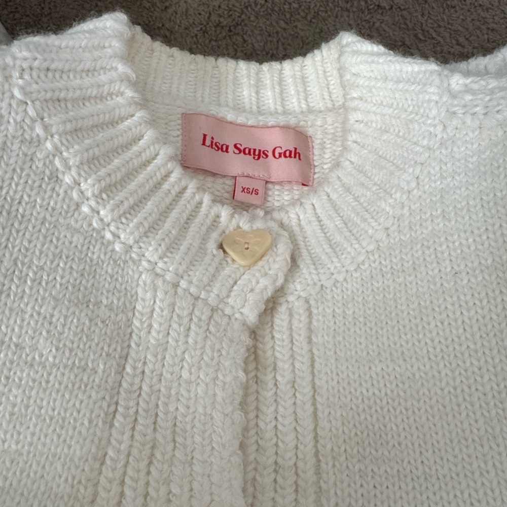 Lisa Says Gah Cream Cardigan with Heart Button